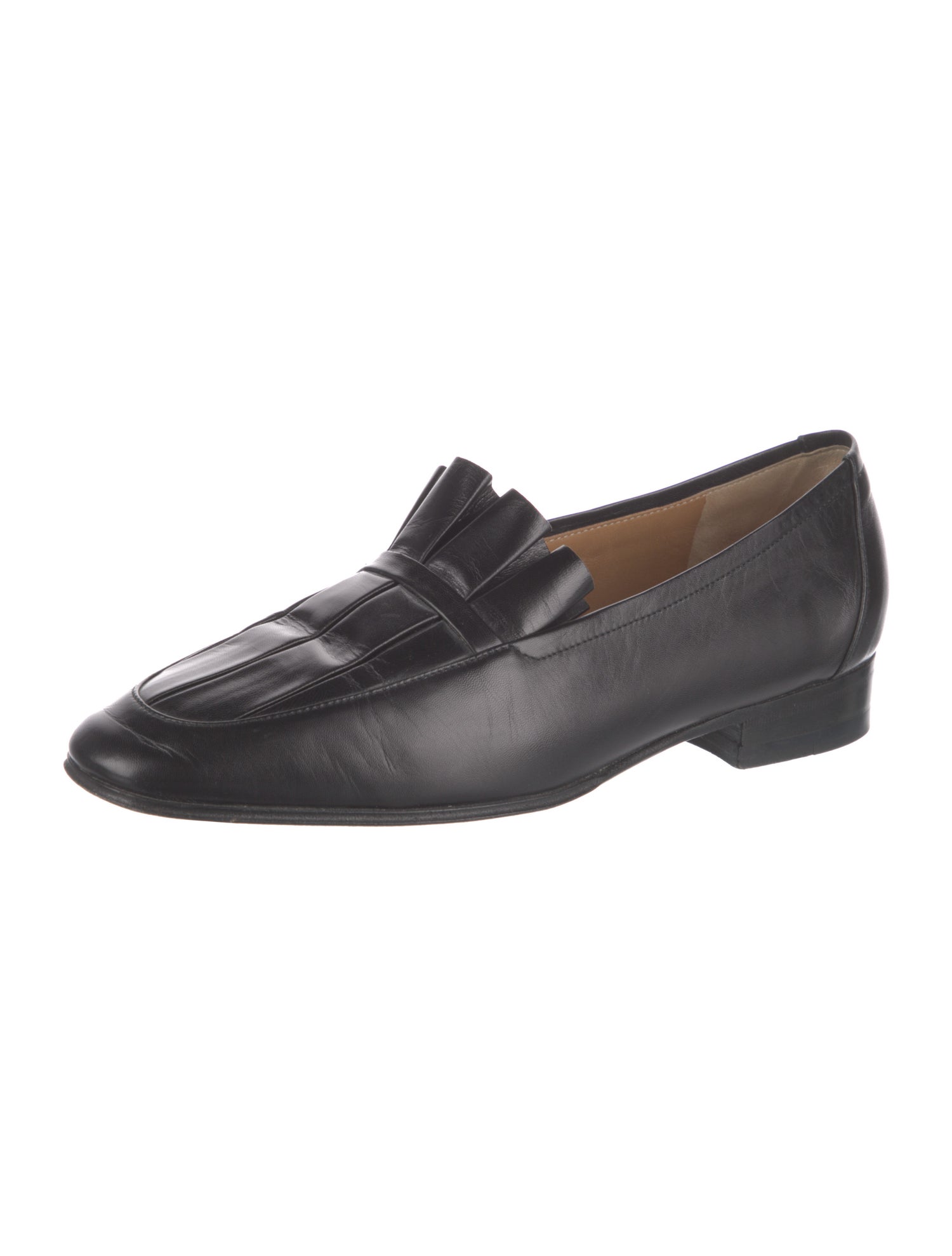 The Row Leather Pleated Accents Loafers